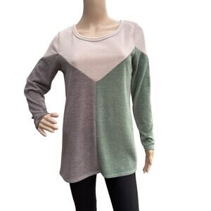 New Bibi Women Knit Colorblock Long Sleeve Crew Neck Pullover Sweater S